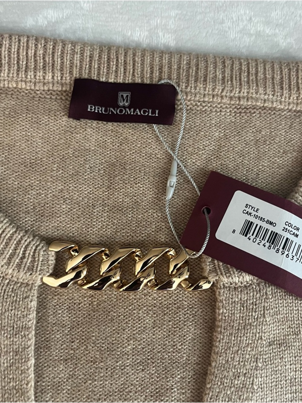 Bruno Magli Women’s Gold Chain Keyhole Wool Cashmere Pullover Knit Caplet OS~NWT - Picture 3 of 11